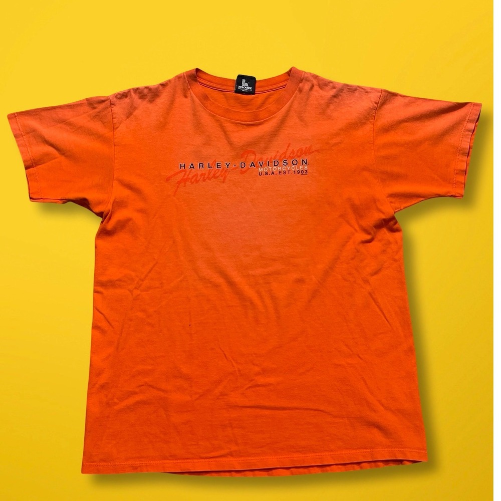 Vintage Harley‎ Davidson T Shirt XL Orange Tilley Sixesville Motorcycle Tee